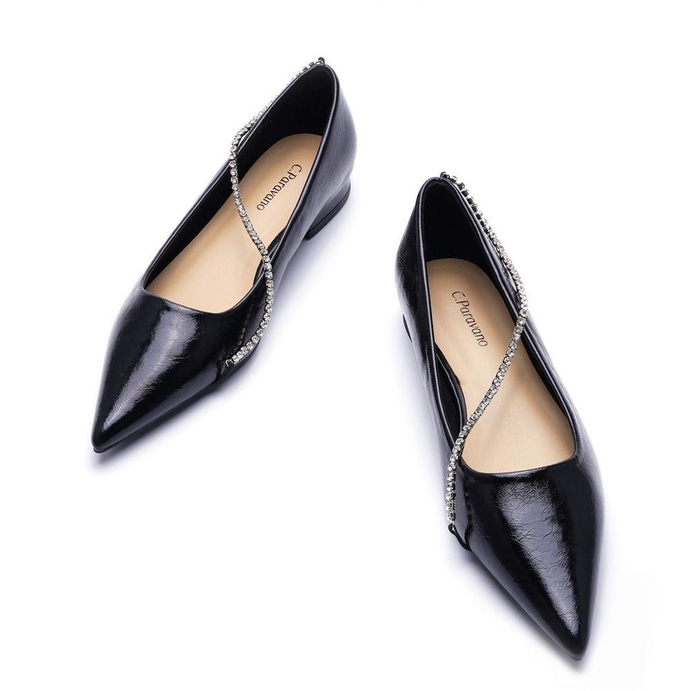 C.Paravano Crystal Chain Pointed Toe Flats Comfortable Party Dressy Shoes 7.5